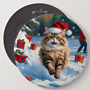 Chapa Redonda De 15 Cm Gato Persa Sentado en la Nieve con Sombrero de Nav
