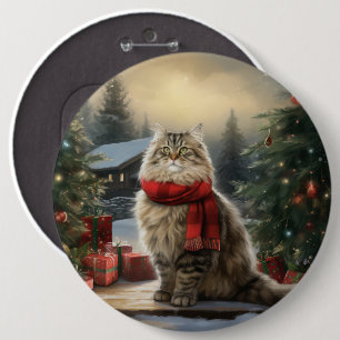 Chapa Redonda De 15 Cm Gato siberiano en Navidades de nieve