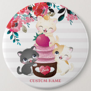 Chapa Redonda De 15 Cm Gatos de dibujos animados florales caprichosos Cup