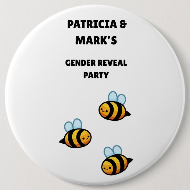 Chapa Redonda De 15 Cm Gender Reveal Bee Party (Anverso)