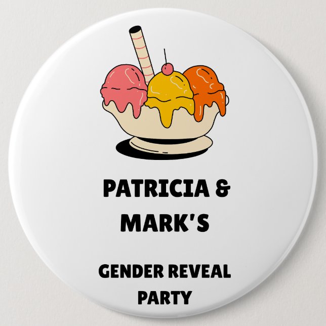 Chapa Redonda De 15 Cm Gender Reveal Ice Cream Party  (Anverso)