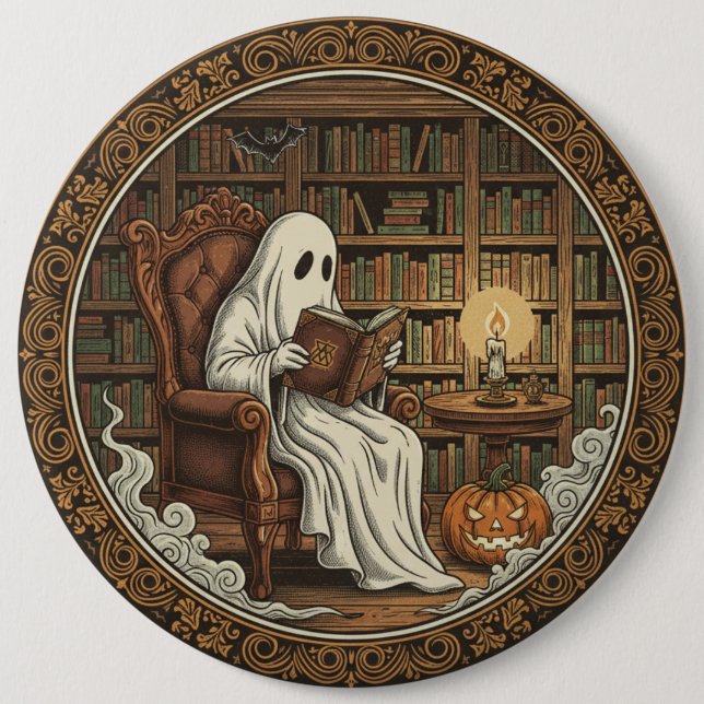 Chapa Redonda De 15 Cm  Ghost In A Library (Anverso)