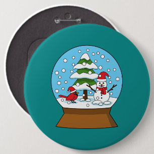 Chapa Redonda De 15 Cm Globe de nieve con cardenal Snowman y árbol de pin