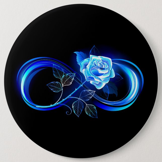 Chapa Redonda De 15 Cm Glowing infinity with blue rose (Anverso)