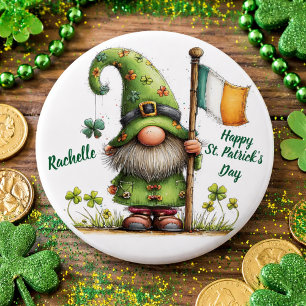 Chapa Redonda De 15 Cm Gnomo festivo del día de San Patricio con bandera 