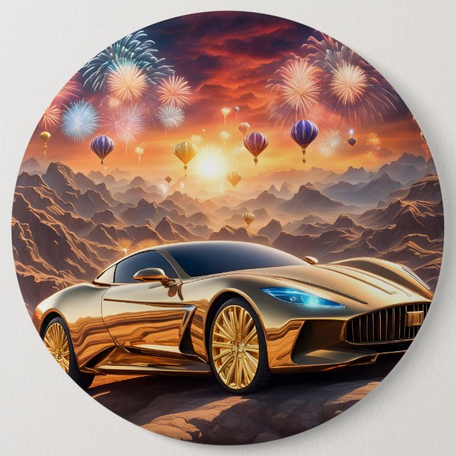 Chapa Redonda De 15 Cm golden luxury car in a desert landscape (Anverso)