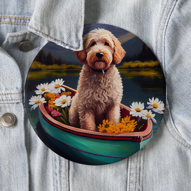 Chapa Redonda De 15 Cm Goldendoodle en un remo: Una aventura escénica (In situ)