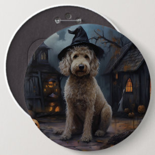 Chapa Redonda De 15 Cm Goldendoodle Pumpkins Halloween Scary