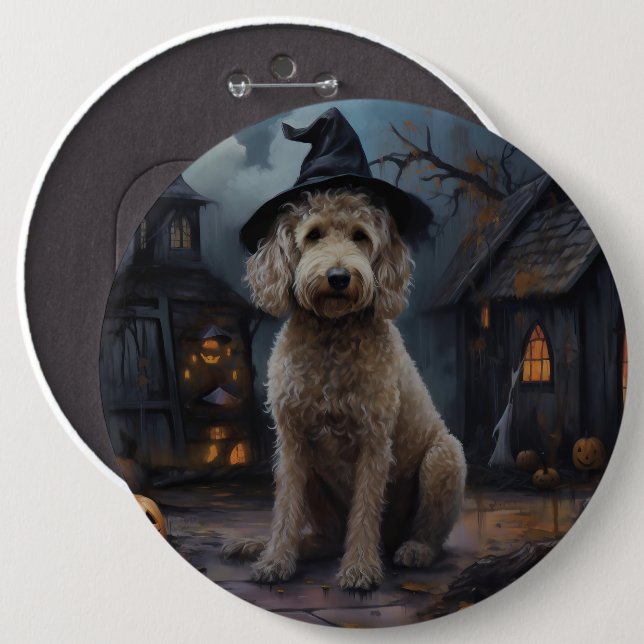 Chapa Redonda De 15 Cm Goldendoodle Pumpkins Halloween Scary (Anverso y reverso)