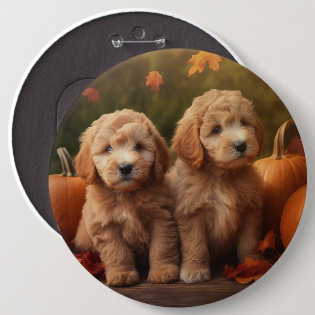 Chapa Redonda De 15 Cm Goldendoodle Puppy Autumn Delight Pumpkin (Anverso y reverso)