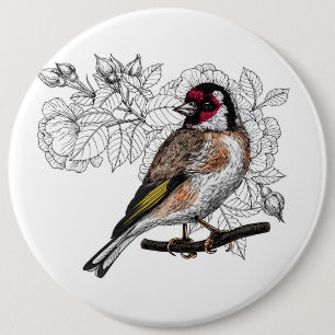 Chapa Redonda De 15 Cm Goldfinch y rosas