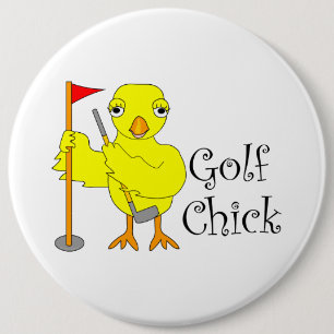 Chapa Redonda De 15 Cm Golfing Chick Text