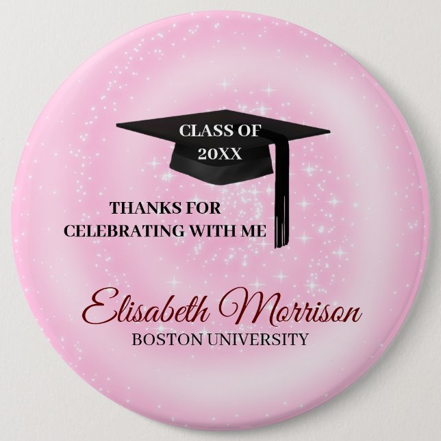 Chapa Redonda De 15 Cm Gorra negra en rosa (Anverso)