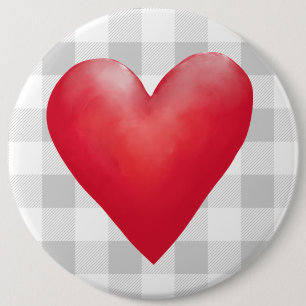 Chapa Redonda De 15 Cm Gran Corazón Rojo Pintado   Buffalo Plaid Valentin