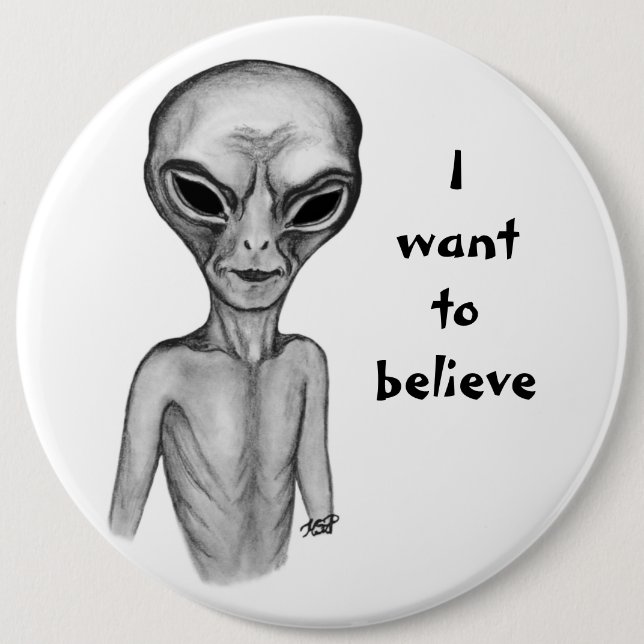 Chapa Redonda De 15 Cm Grey Alien , quiero creer (Anverso)