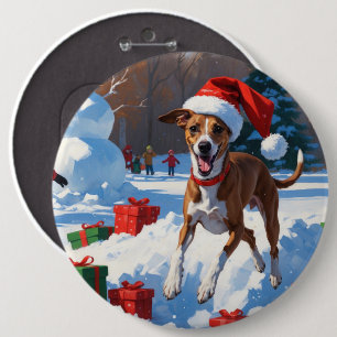Chapa Redonda De 15 Cm Greyhound corre en Nieve con Gorra de Navidades