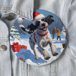 Chapa Redonda De 15 Cm Grifón de caza de pelo duro con sombrero de Navida