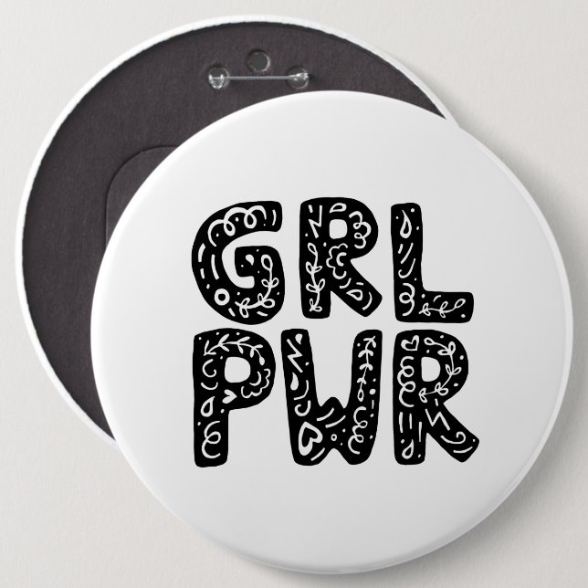 Chapa Redonda De 15 Cm GRL PWR Chica Power Typography Art (Anverso y reverso)