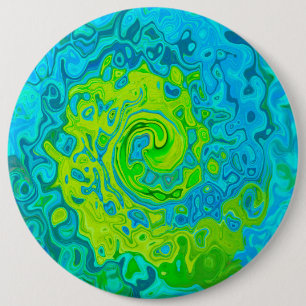 Chapa Redonda De 15 Cm Groovy Chartreuse y Aquamarine Liquid Swirl