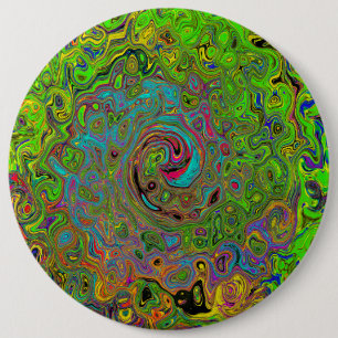 Chapa Redonda De 15 Cm Groovy Resumen Retro Lime Giro verde y azul
