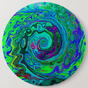 Chapa Redonda De 15 Cm Groovy Resumen Swirl Retro Verde y Azul