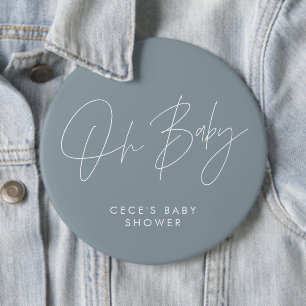 Chapa Redonda De 15 Cm Guión para la ducha de bebé moderno azul mínimo po
