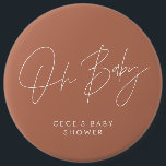 Chapa Redonda De 15 Cm Guión para la ducha de bebé moderno mínimo terraco<br><div class="desc">Guión para la ducha de bebé,  moderna terracota bohemia natural y elegante diseño de botón de decoración fiesta blanco. Diseño minimalista ideal para el fiesta de la ducha.</div>