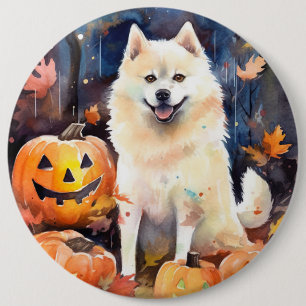 Chapa Redonda De 15 Cm Halloween American Akita con calabazas aterradoras