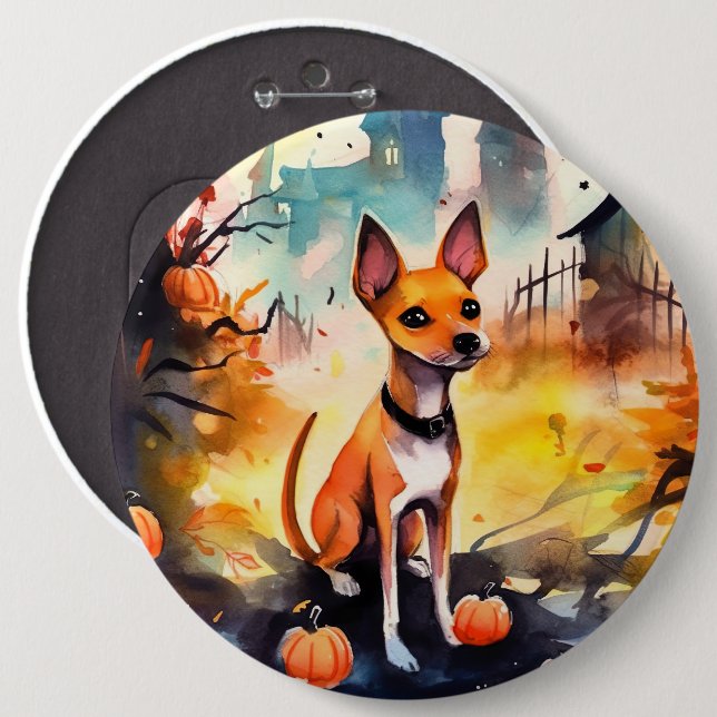 Chapa Redonda De 15 Cm Halloween Basenji con calabazas temerosas (Anverso y reverso)