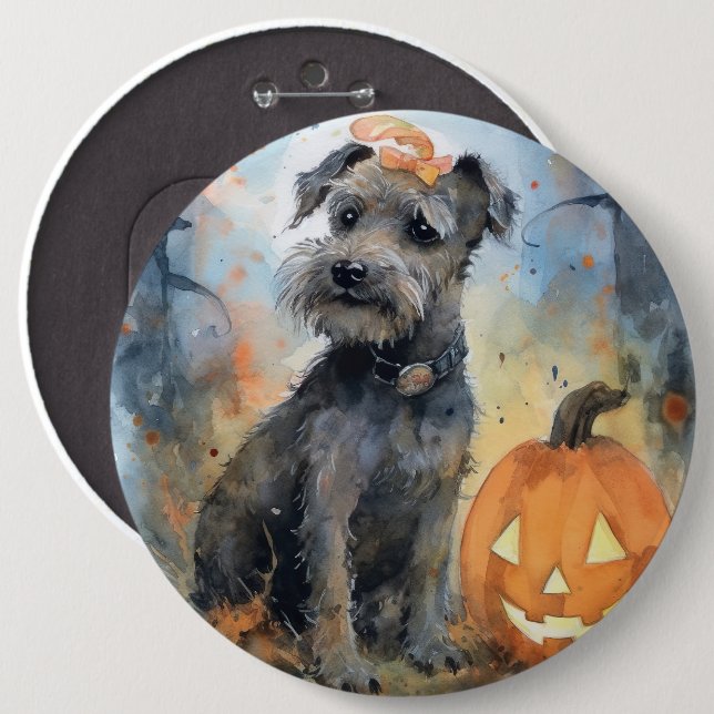 Chapa Redonda De 15 Cm Halloween Chesapeake Bay Terrier con calabazas (Anverso y reverso)