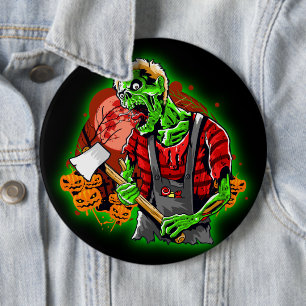 Chapa Redonda De 15 Cm Halloween Funny Green Zombie Ax on Button