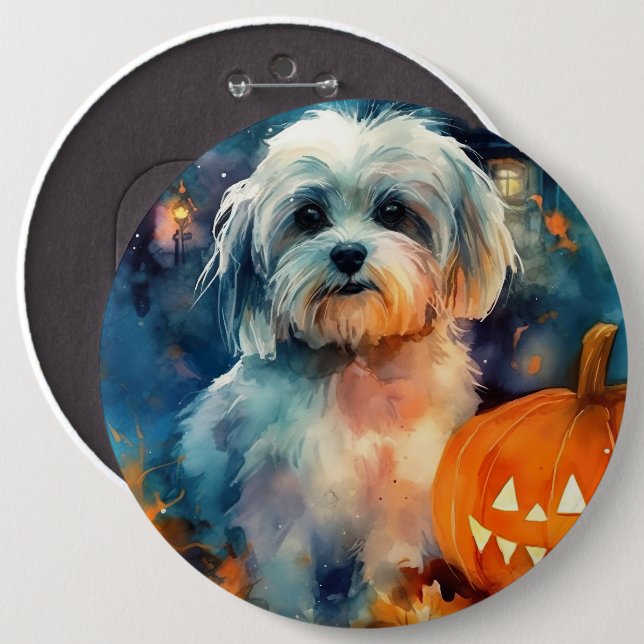 Chapa Redonda De 15 Cm Halloween Havanese con calabazas aterradoras (Anverso y reverso)