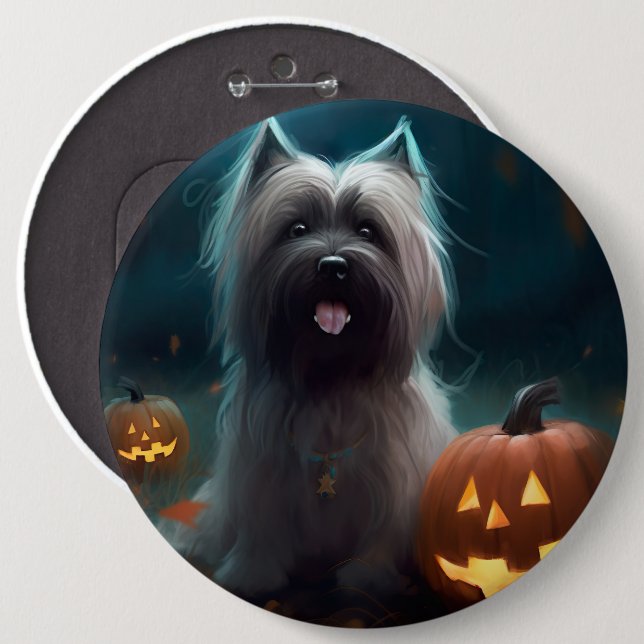 Chapa Redonda De 15 Cm Halloween Skye Terrier con calabazas aterradoras (Anverso y reverso)