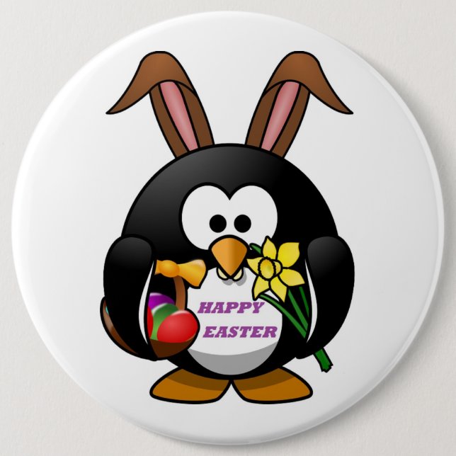 CHAPA REDONDA DE 15 CM "HAPPY EASTER" PENGUIN BUNNY (Anverso)