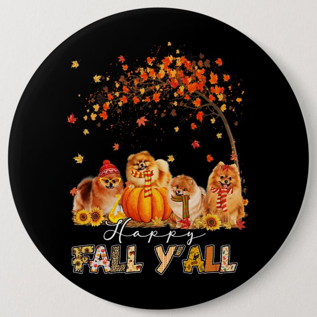 Chapa Redonda De 15 Cm Happy Fall Yall Pomeranian Autumanian Lover Pumpki (Anverso)