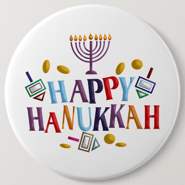 Chapa Redonda De 15 Cm Happy Hanukkah (Anverso)