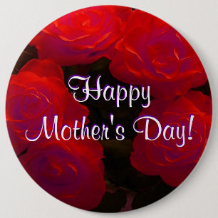 Chapa Redonda De 15 Cm Happy Mother's Day Red Roses
