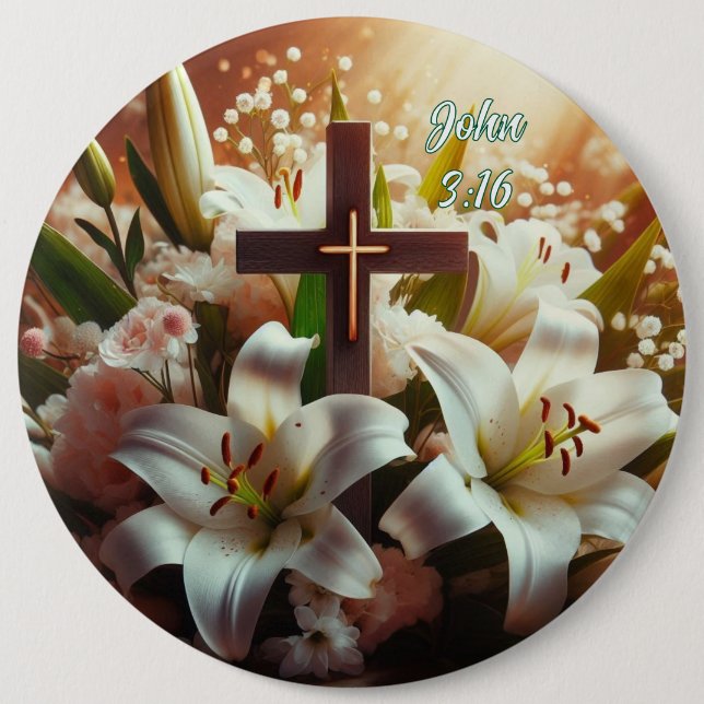 Chapa Redonda De 15 Cm Hermosa cruz de lirio de Pascua (Anverso)
