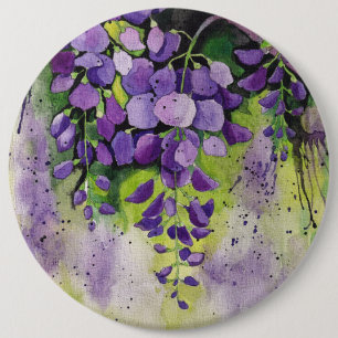 Chapa Redonda De 15 Cm Hermosas Flores De Wisteria En Acuarela