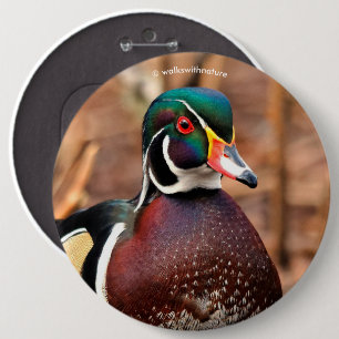 Chapa Redonda De 15 Cm Hermoso pato de madera masculina en los bosques
