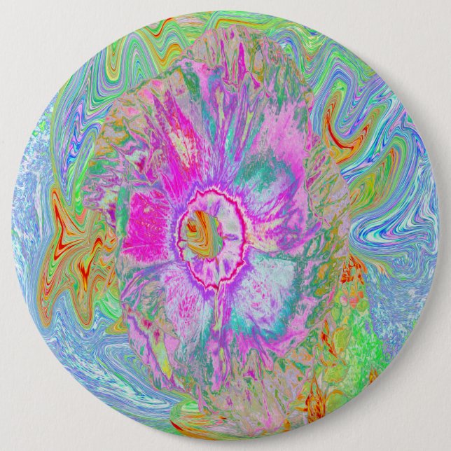 Chapa Redonda De 15 Cm Hibiscus psicodélico de rosa caliente y ultraviole (Anverso)