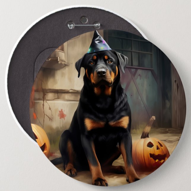 Chapa Redonda De 15 Cm Hipótesis de halloween de Rottweiler (Anverso y reverso)