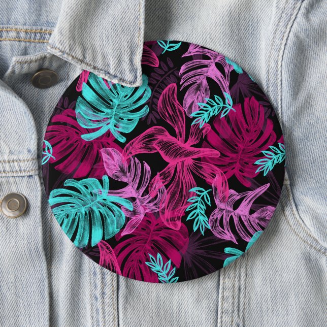 Chapa Redonda De 15 Cm Hojas de palmera tropicales fluorescentes (In situ)