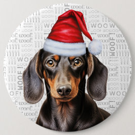 Chapa Redonda De 15 Cm Holiday Dachshund Santa Dog on Woof Background