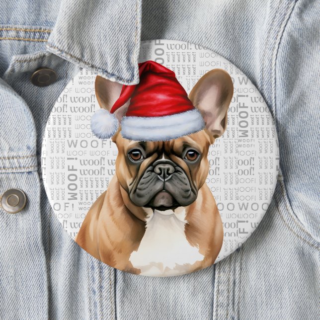 Chapa Redonda De 15 Cm Holiday Frenchie Santa Dog on Woof Background (In situ)