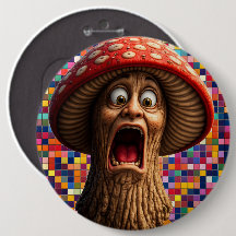 Hombre hongo gritando divertido pin de vuelta