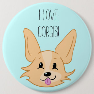 Chapa Redonda De 15 Cm I Love Corgis Button