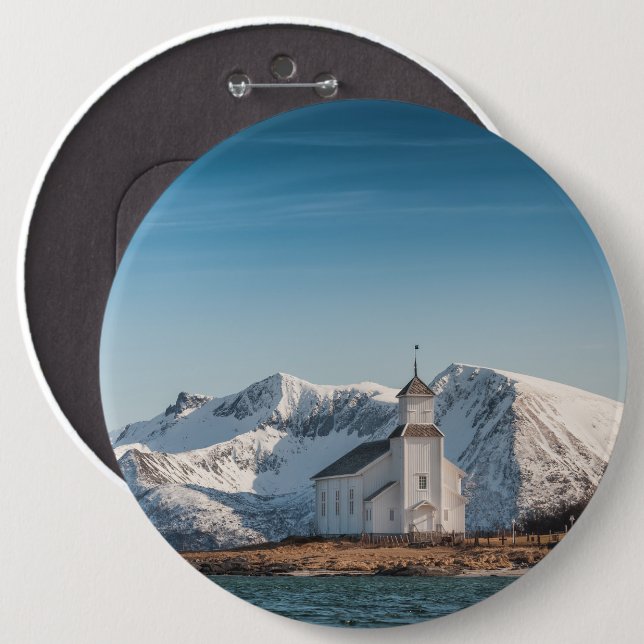 Chapa Redonda De 15 Cm Iglesia de Gimsoy Lofoten Noruega (Anverso y reverso)