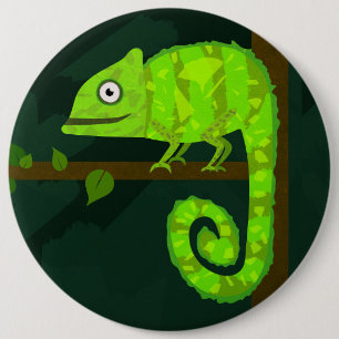 Chapa Redonda De 15 Cm Ilustración de camaleón verde lindo Reptil tropica