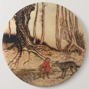 Chapa Redonda De 15 Cm Ilustración vintage de Caperucita Roja y el Lobo d